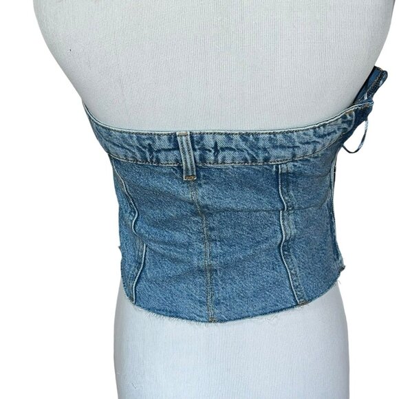 ZARA The Jean Top In Medium Blue Corset Womens Xs Strapless Bustier Denim NWT - Picture 4 of 11